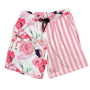 Men’s Vatpave Shorts Sz M pockets Pink Stripe & Floral Silky Drawstring